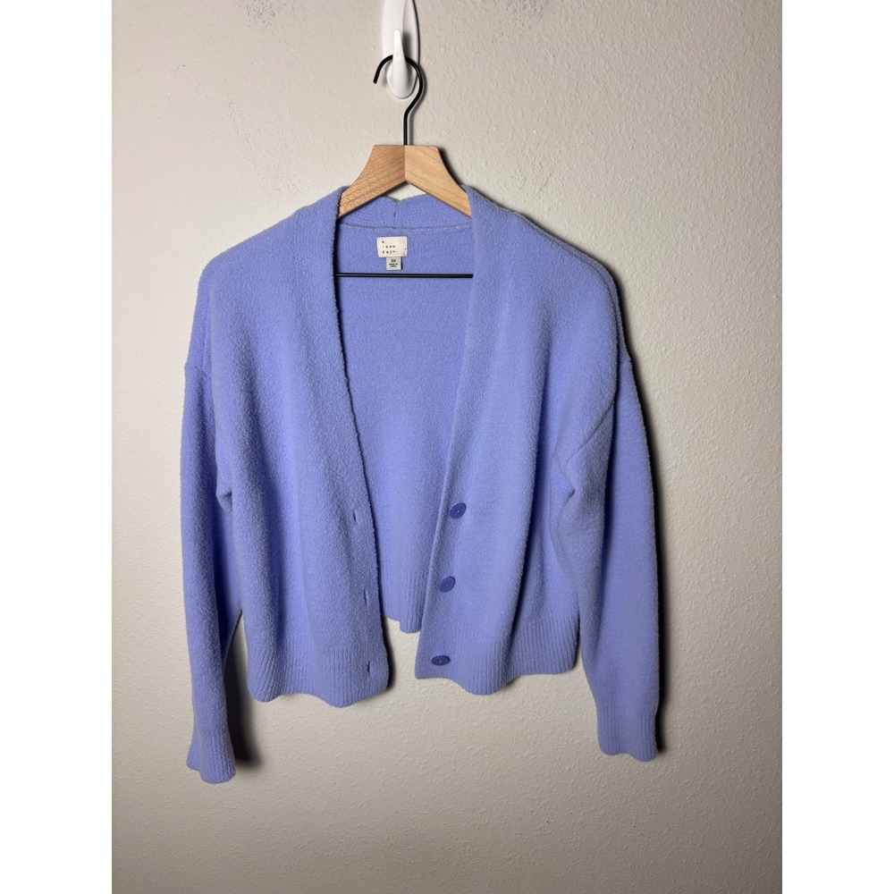 A New Day Womens Periwinkle Purple Knit Button Front Cardigan Sweater XS